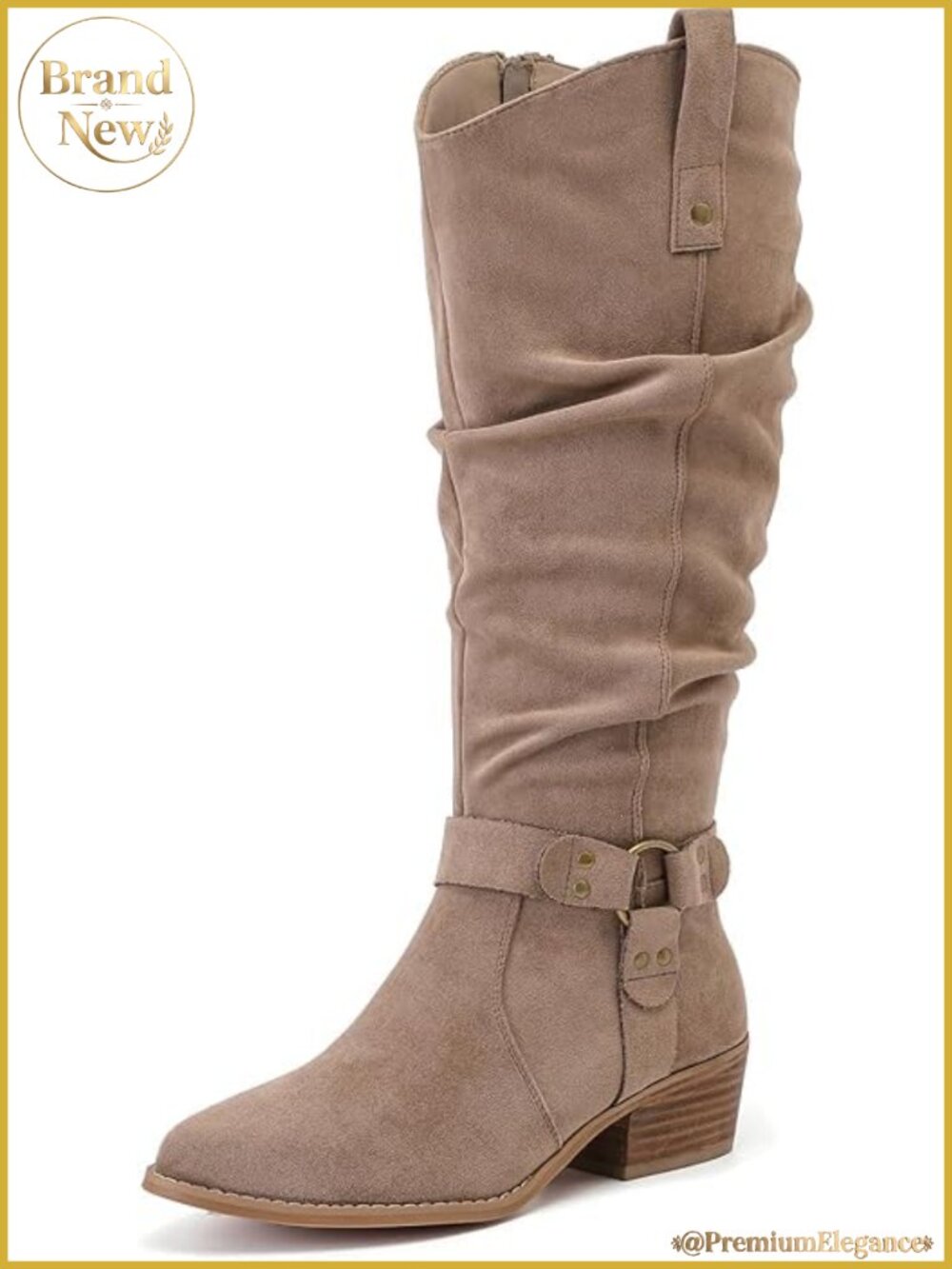 Extra Wide Calf Low Heel Knee-High Boots Faux Leather Wide Width